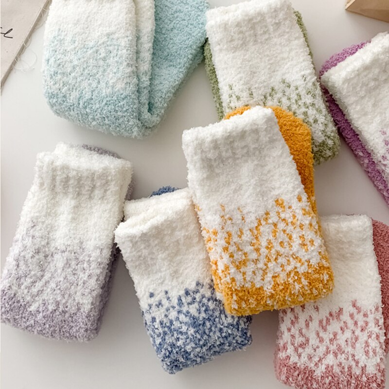 Winter Colored Starry Fleece Mid-Tube Socks Women Soft Warm Lamb Wool Thick Simple Versatile Socks Home Floor Sleeping Socks