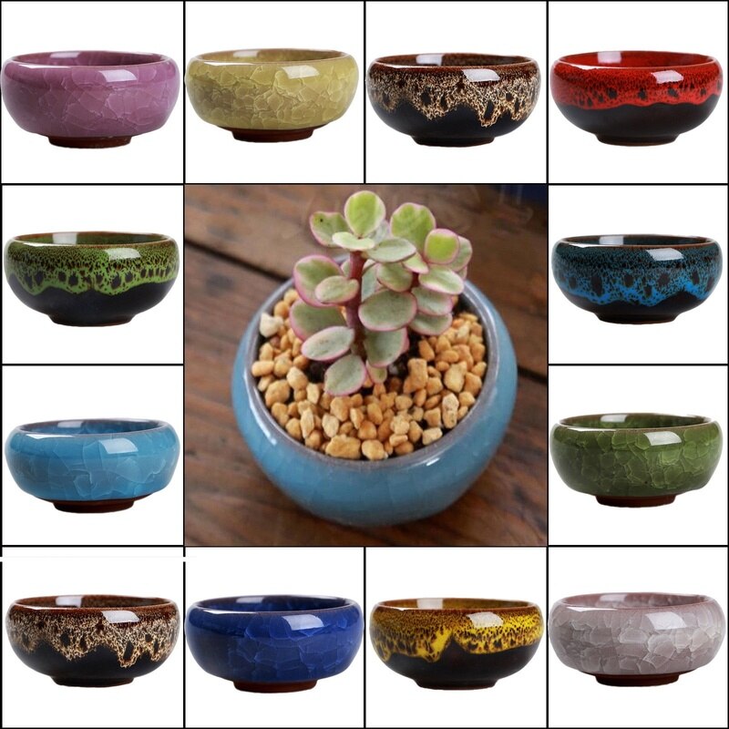 Maceta de cerámica vidriada con grietas, planta de macetas flor suculenta, maceta para hogar, oficina, escritorio, planta de decoración