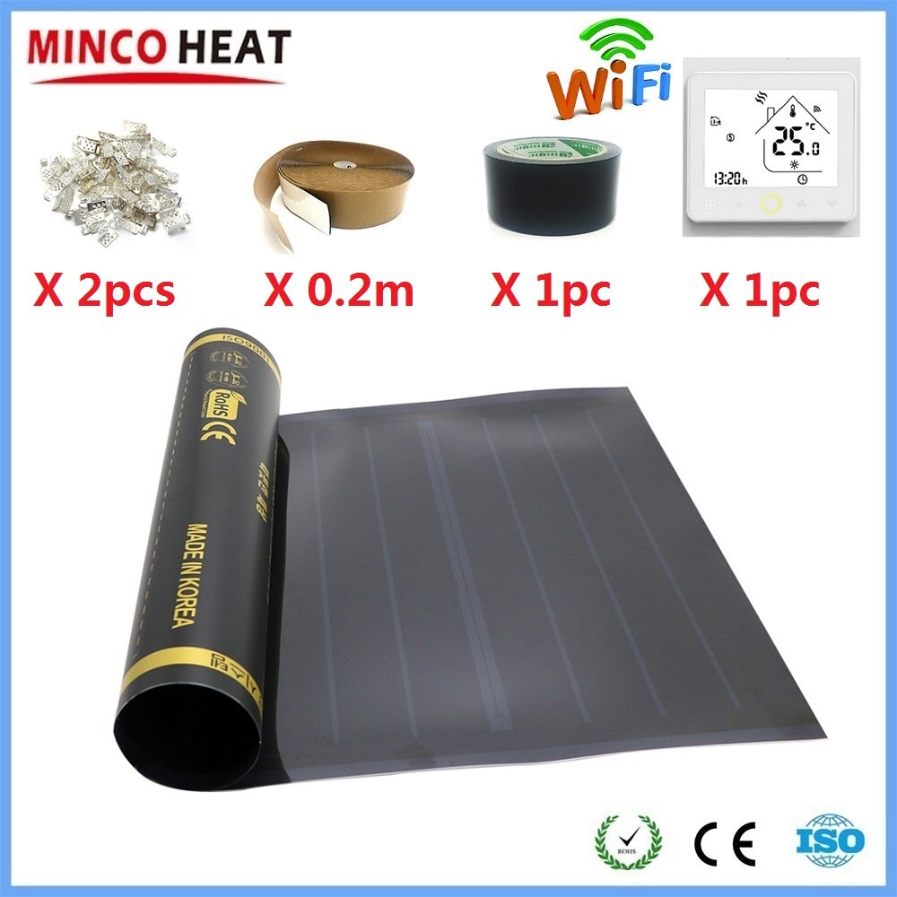 50cmX2m Graphene PTC Heating Film Kits Infrared Electric Warm Floor Mat With WiFi Thermostat Temperature Controller Selection