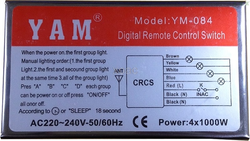 4- vejs fjernbetjening tænd/sluk  ac 220v digital switch controller til lyslampe  m07