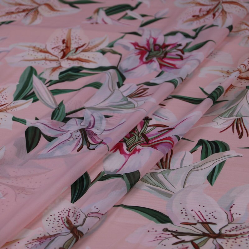 Rosa blume druck seide Chiffon stoff, weiche Chiffon dünnen stoff für kleid, lange Strand kleid Chiffon kleidung tissu au Meter