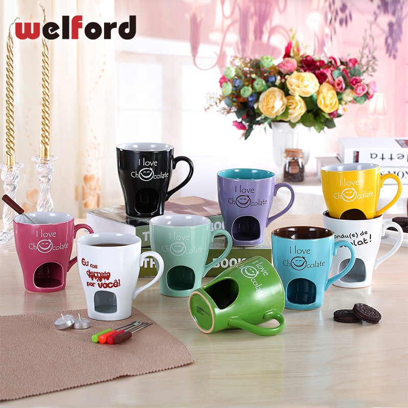 Juego de tazas de cerámica para fondue de chocolate, portavelas de porcelana, recipiente para derretir salsa, calentador de bufé, fuente de queso, fabricante de helados