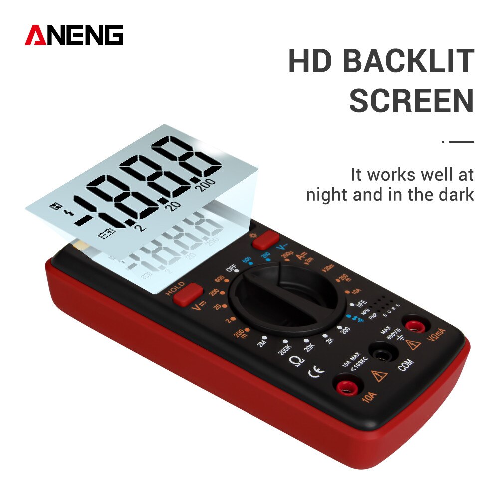 Draagbare aeng  m1 digitale multimeter lcd-achtergrondverlichting, hoge precisie ac/dc-spanning, stroom, weerstand, transistor, continuïteitstester