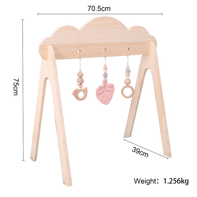 Baby trä bitring gym leksaker bomull blad matta naturligt trä gnagare barnvagn kedja hängande baby leksak mobil sänghållare: 2pc set-rosa