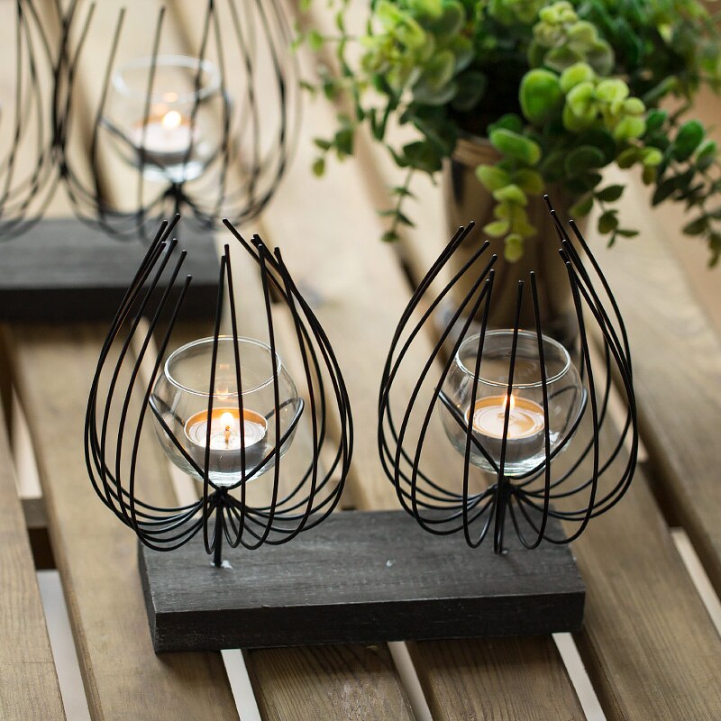 Portavelas de Metal geométrico negro moderno mesa de comedor romántica boda candelabro decoración Hogar Decoración MM50ZT