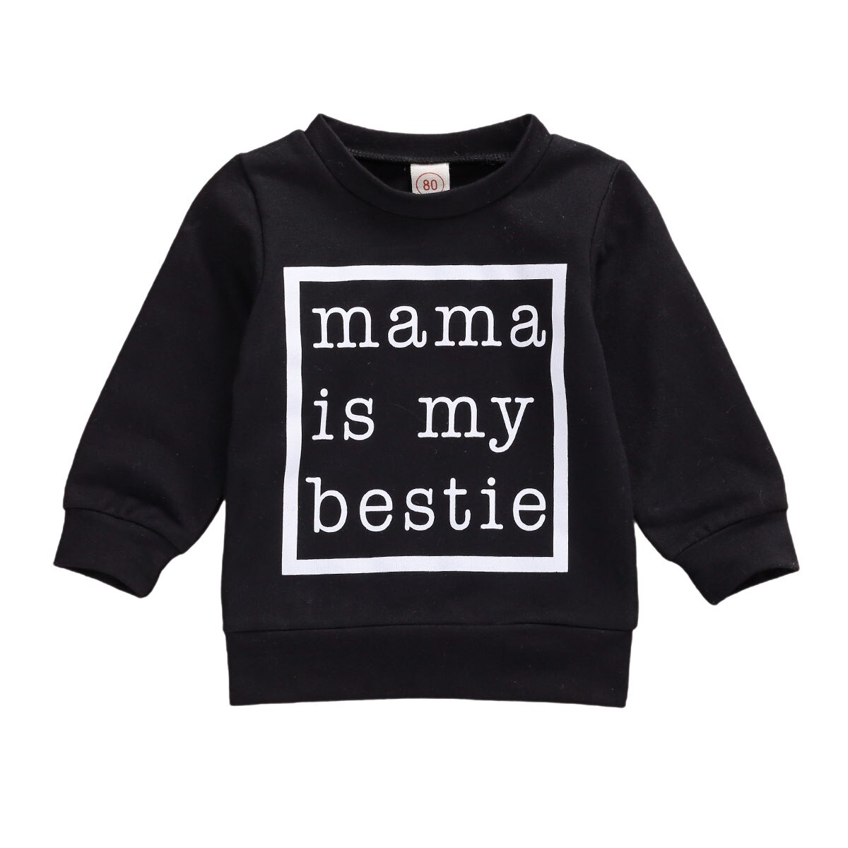 Pojke tjejer hösttröjor långärmade o-ringade toppar vinter varma kläder mama is my bestie brevtryck 0-24m: Svart / 5y