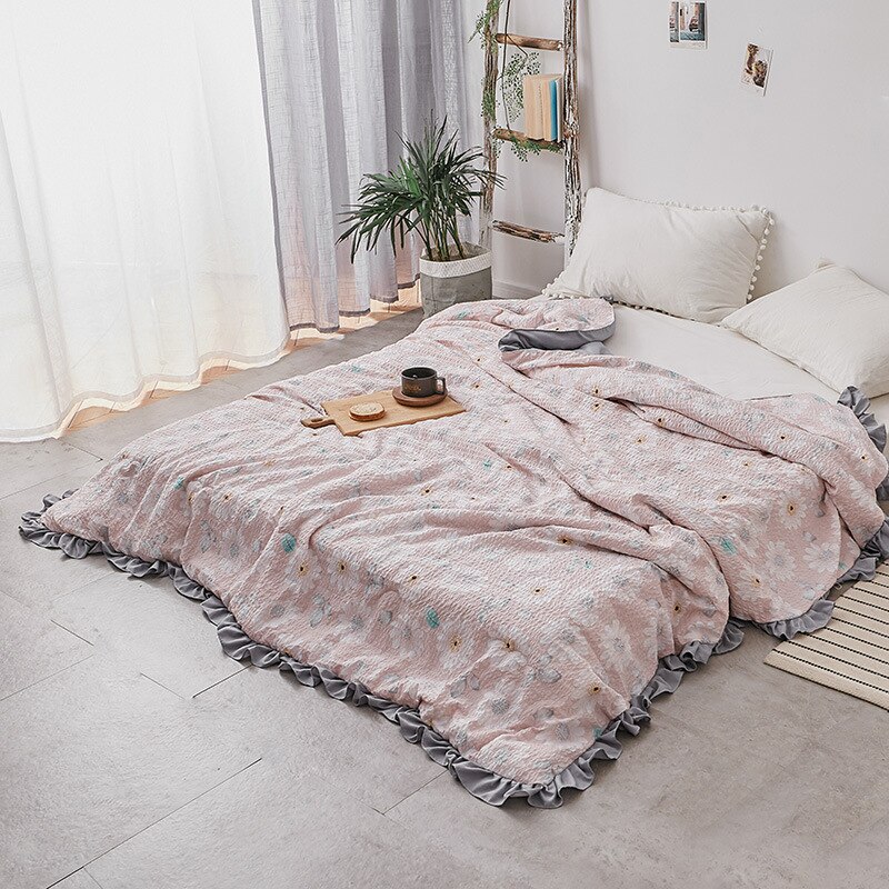 Zomerbeddengoed seersucker zomer koele quilt lotusblad rand reactieve print gewatteerde airconditioner quilt kleine frisse stijl: 180210cm / C