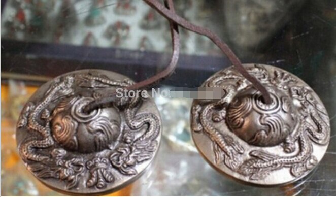 ZSR914 + + + Zeldzame Chinese gongs Hand gesneden dragon patroon Tibetaanse koper feng shui touch bell