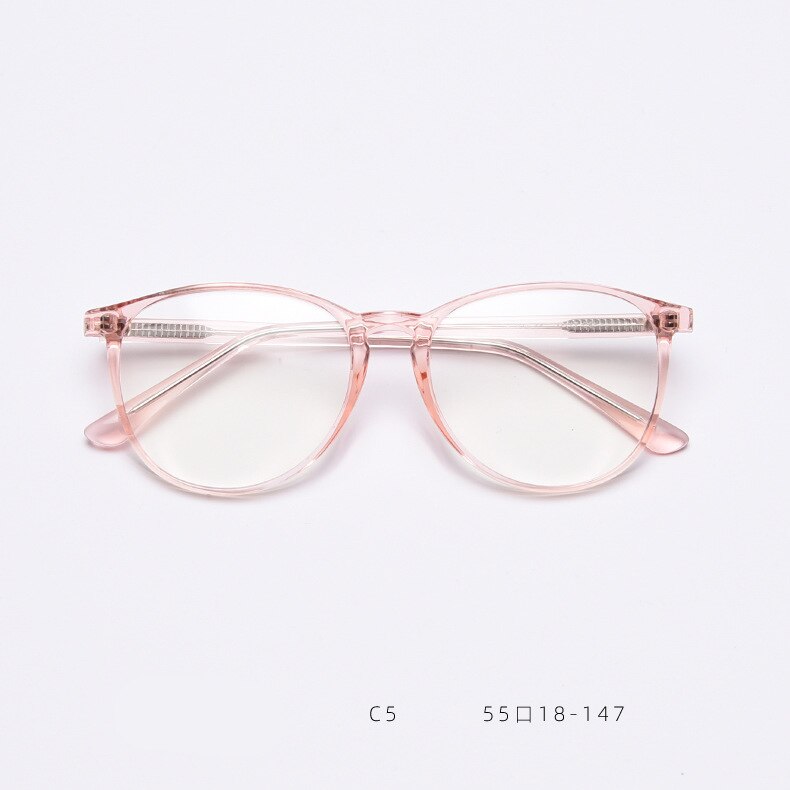49428 TR90 Anti Blue Round Glasses Frames Men Women Big Frame Optical Computer Glasses: C5Pink
