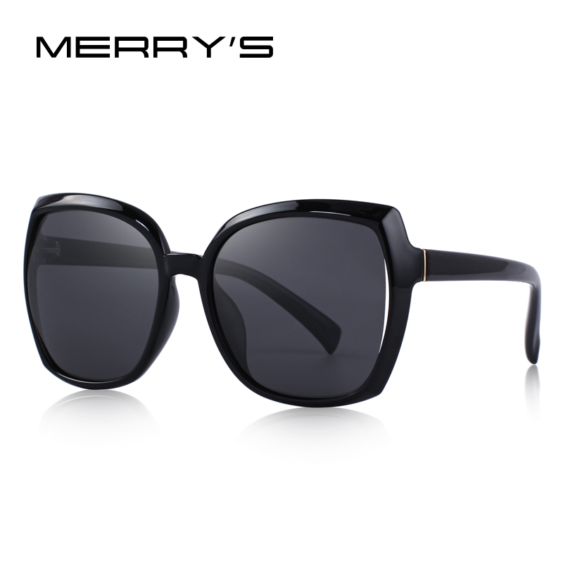MERRYS Women Cat Eye Sunglasses Lady Polarized Driving SunGlasses 100% UV Protection S6087: C01 Black