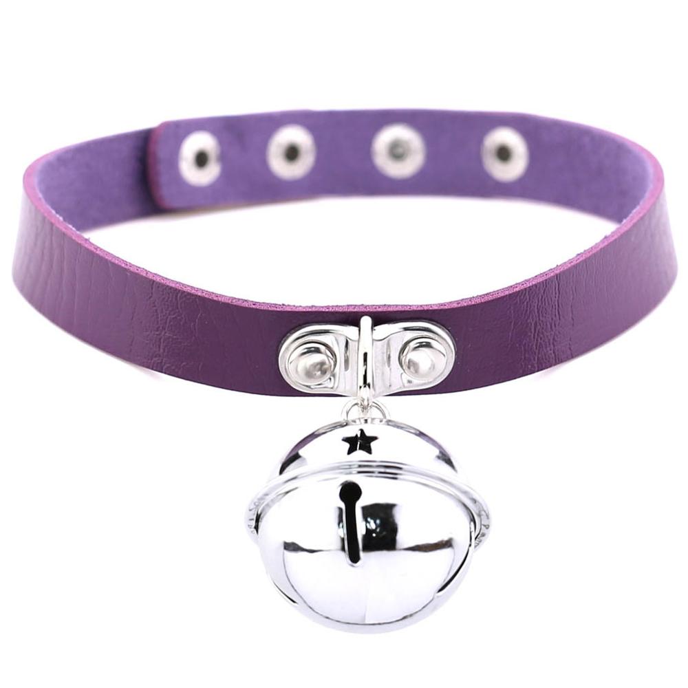 Gótico preto gargantilha colar para mulher gargantilha de couro do punk com sino instrução chocker 2017 jóias da forma: purple