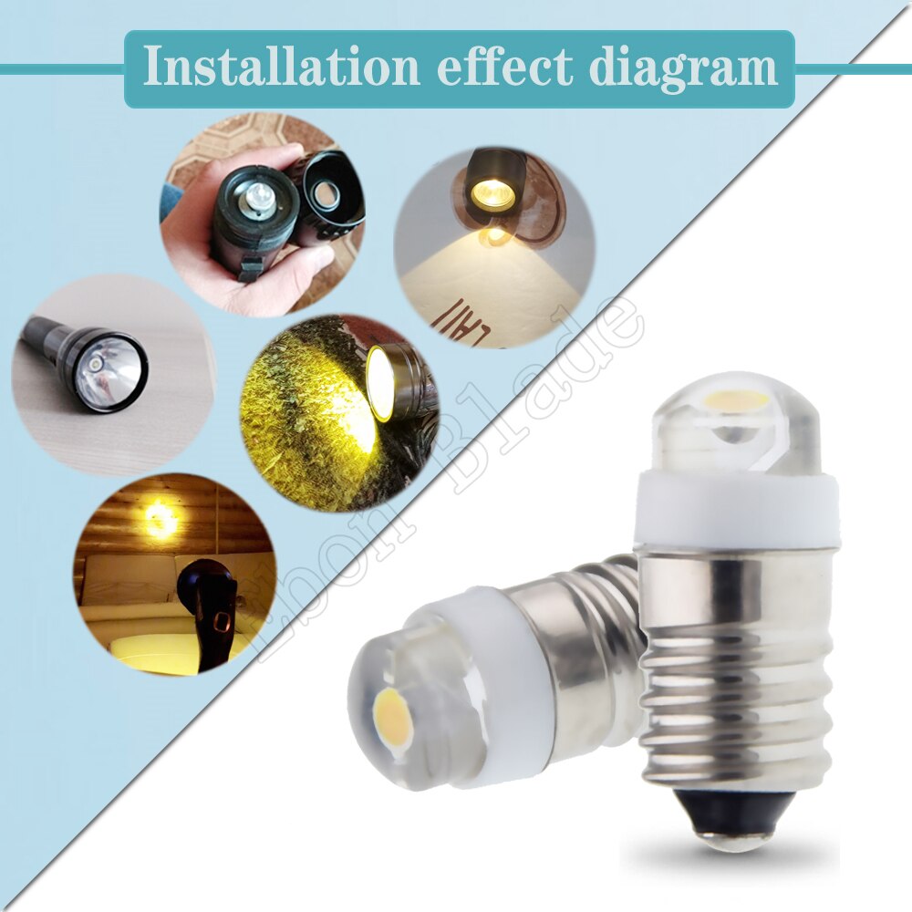 Bombillas LED E10 de 1/2 Uds. De 3V, 4,5 V, 5V, 6V, 12V, 18V, 0,5 W, blanco cálido para linterna, linterna, Faro, tablero de coche, barco y bicicleta