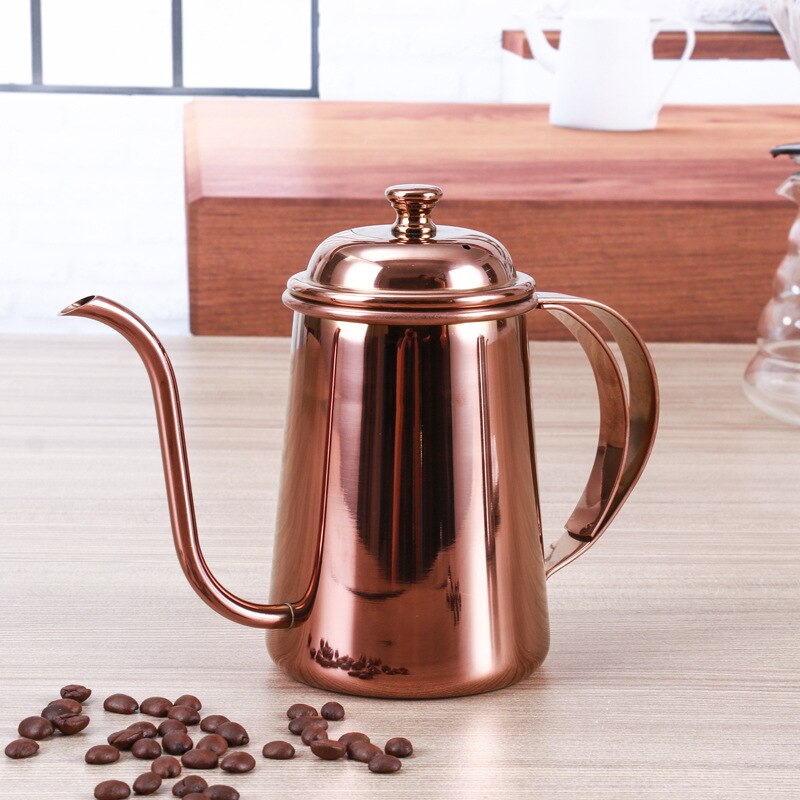 Roestvrij Staal Koffie Pot 650Ml Lange Mond Zwanenhals Uitloop Waterkokers Drip Pot Koffie Makers Werpers Theepot Koffiekan Voor Barista: Rose Golden