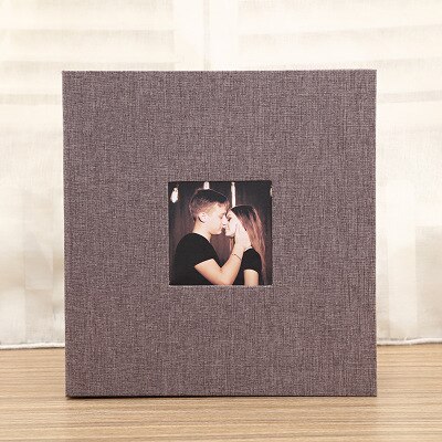 16 inch 20 page linen self-adhesive photo album diy antique wedding photo scrapbook album memory classic photo album: Dark gray