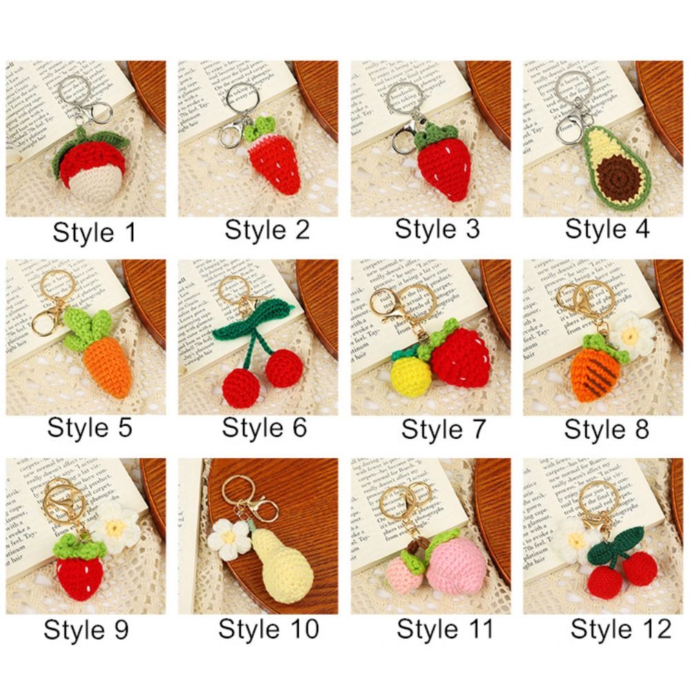 Neue gestrickte Frucht Schlüssel bund Simulation Erdbeer Kirsche Birne Pfirsich Schlüssel ring Frauen Mädchen Auto tasche Schlüssel Anhänger Schmuck Schlüssel halter