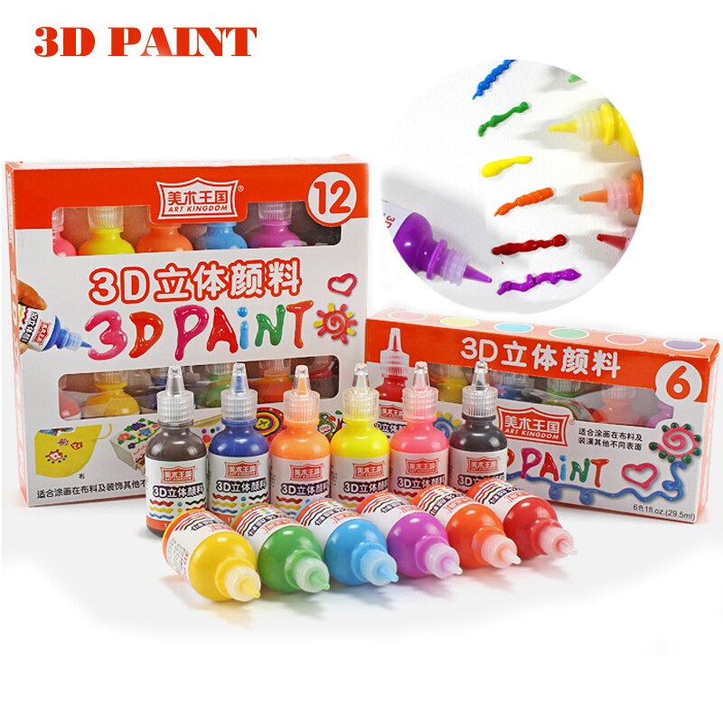 6/12 Kleuren 3D Acryl Verf Set Voor Schilderen Stof Verf Kleding Keramische Graffiti Hout Kunst Levert Voor kids