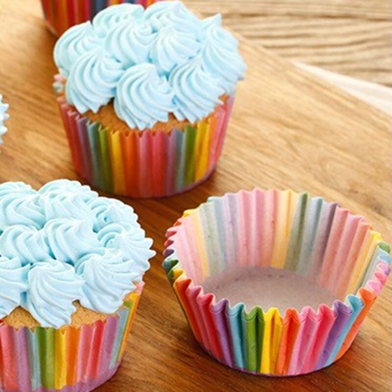 100 stks Regenboog Kleur Cupcake Liner Papier Muffins Gebak Stand Papier Doos Bakken Tools Voor Cakes Keuken Accessoires