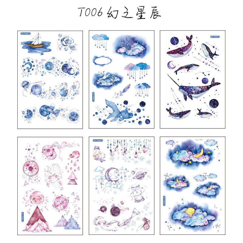 Pegatinas de papel Washi Kawaii para diario, suministros de papelería decorativos para cuaderno, álbum de recortes, 6 hojas: 6