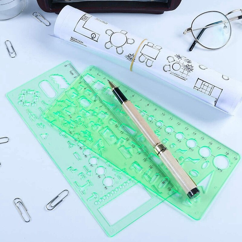 9 Pieces Geometric Drawing Templates Green Building Formwork Stencils Plastic Measuring Rulers for Building and Studying