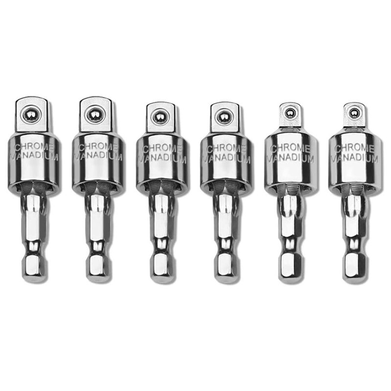 6 Pcs 360° Drill Socket Connecting Rod Socket Bit Adapter 1/4Inch 3/8Inch 1/2Inch Impact Driver Hexagon Shank Bit Set: Default Title
