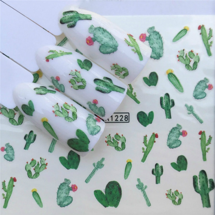 1 Pcs -Selling Cactus Vlezige Plant Nail Plakken Series Nail Art Water Transfer Stickers Volledige Wraps Tips diy A1228
