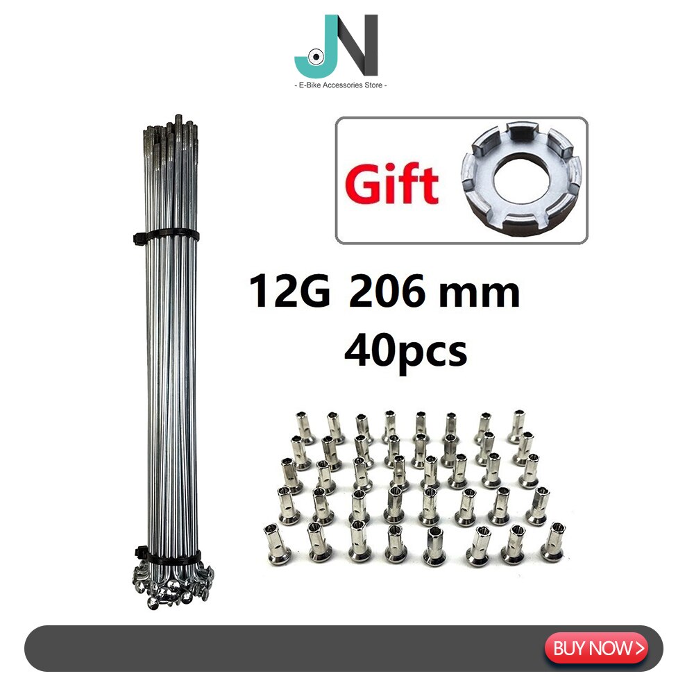 Radios y tuercas de bicicleta eléctrica, rueda de Motor de cubo de 2,56mm de diámetro de acero plateado, 12G, piezas de conversión para bicicleta de montaña y carretera: 206mm 40pcs tool