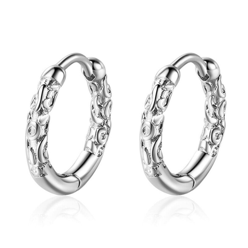 Trendy Pattern Black Gold Hoop Earrings For Women Men Jewelry 925 Silver Earring Chic Unisex Party Accessories KOFSAC: SILVER