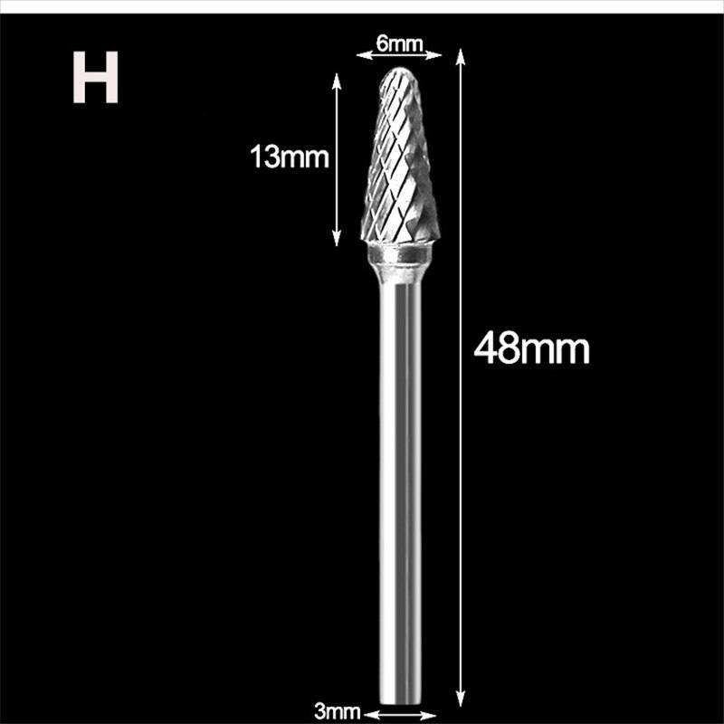 3x6mm Tungsten Steel Carbide Burr Cutter Rotary Tool Burr Double Diamond Cut Rotary Polishing Tools: H