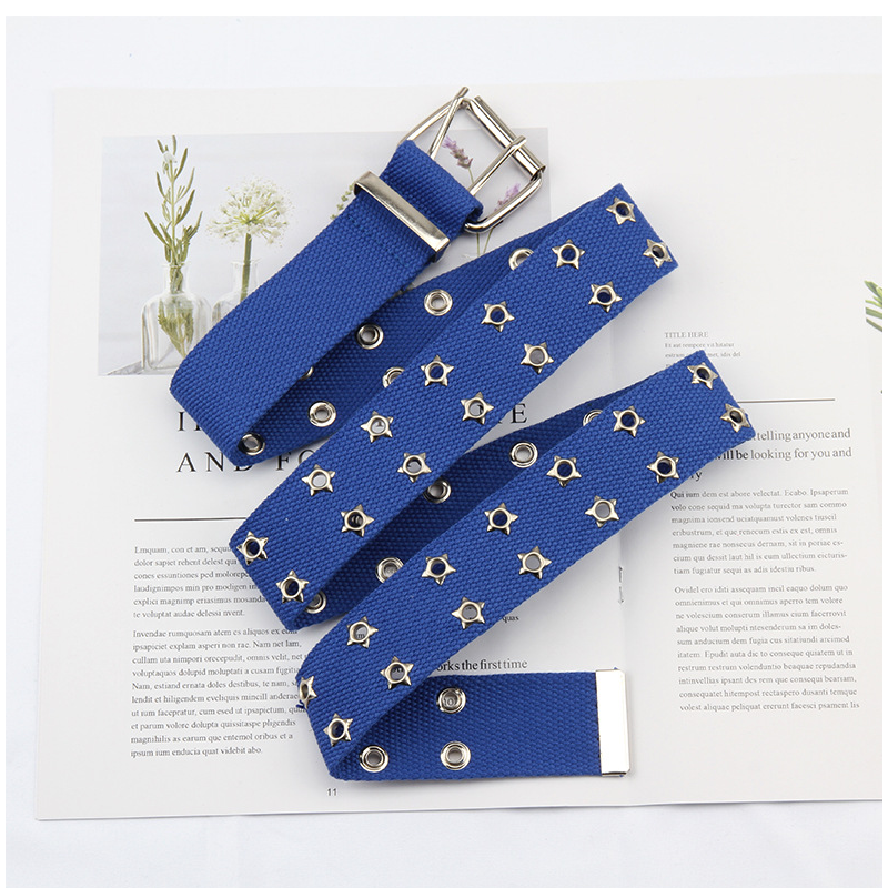 Double Grommet Belt Canvas Belt Double star Hole Belt for Women Punk Rock Jeans Belt