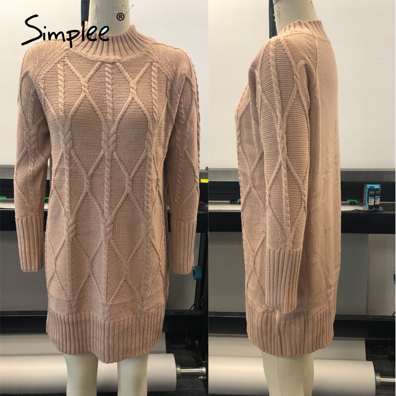 Simplee-robe midi à manches longues pour femme, tenue élégante avec motif, col rond, droite, vêtement , automne hiver décontracté