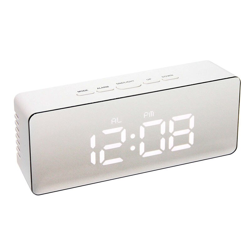 MOSEKO Alarm Clock Digital LED Display Portable Modern Mirror Clock Smart Snooze Multi-function Time Date Month Temperature: White