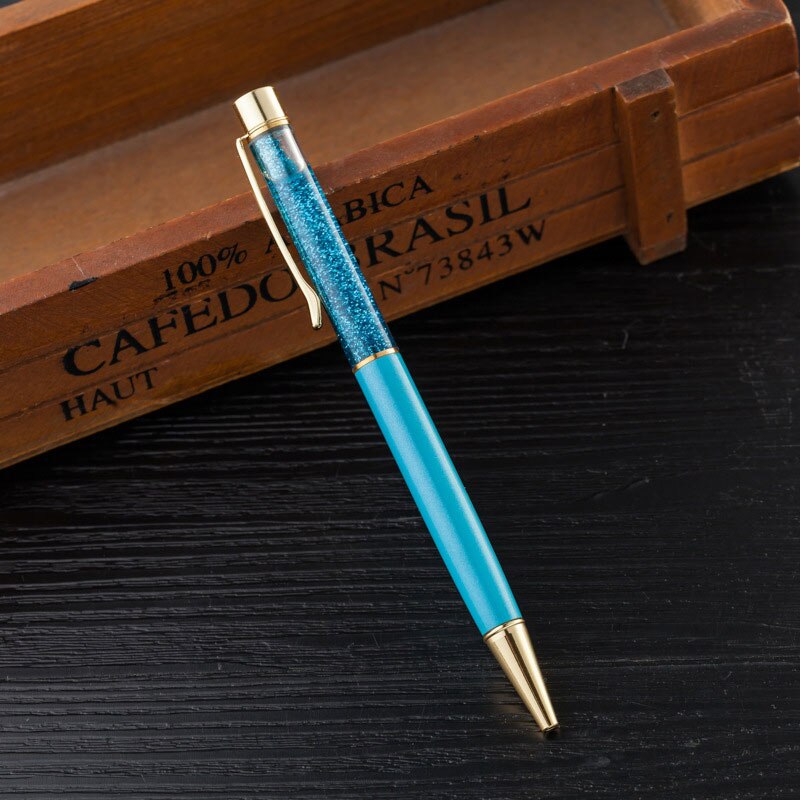 Ball Pen 1.0mm Luxury Ballpoint Flow Oil Crystal Gold Foil Metal Copper Colorful High-grade Gold Powder Quicksand pen: Blue