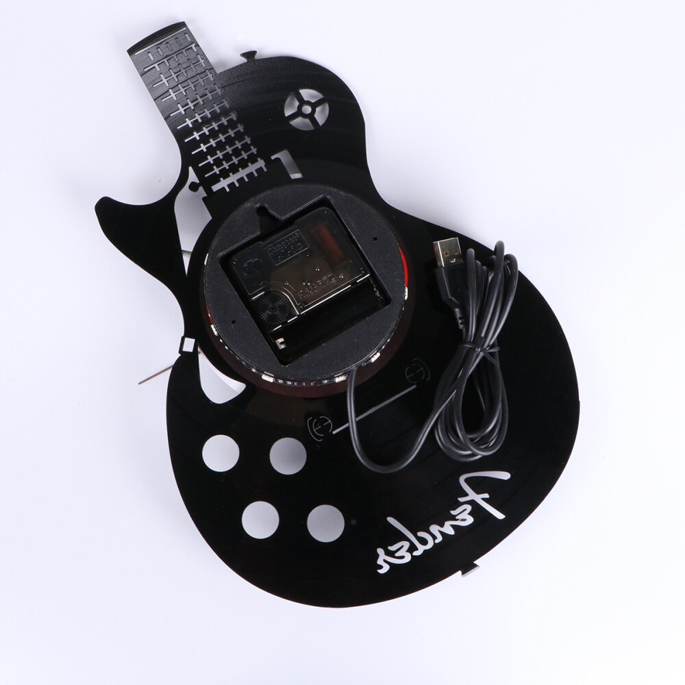 Guitar Shape Wall Clock Vinyl Record Wall Clock Living Room Wall Hanging Clock (without Lamp Shipment without Battery): Black 1