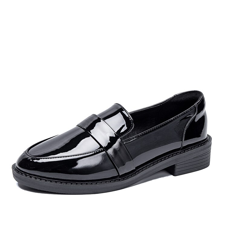 Zapatos oxford de charol británico para mujer, estilo derby calzado plano, de boca baja y gruesa, para primavera