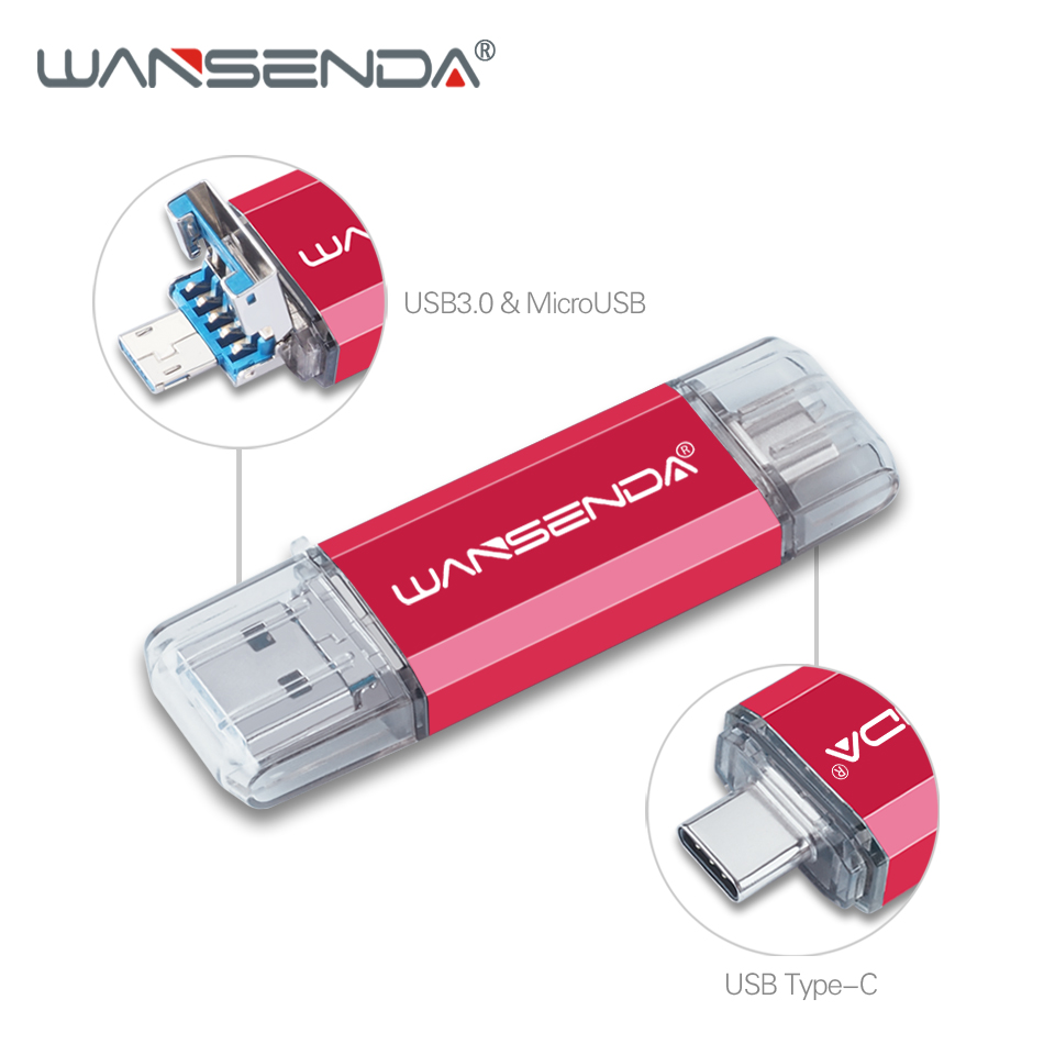 doble uso OTG unidad Flash USB 3 en 1 USB3.0 y tipo-C & Micro USB Pen Drive 512GB 256GB 128GB 32GB 64GB USB pendrive: 128 GB / Rojo