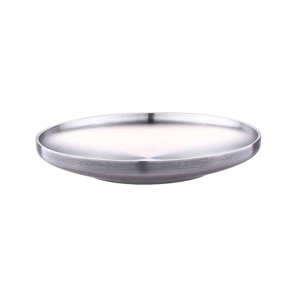 Stainless Steel Round Plate Double-Walled Insulated Dinner Plate Non Stick Pizza Plate Western Restaurant Dish Shallow Cake: 19cm
