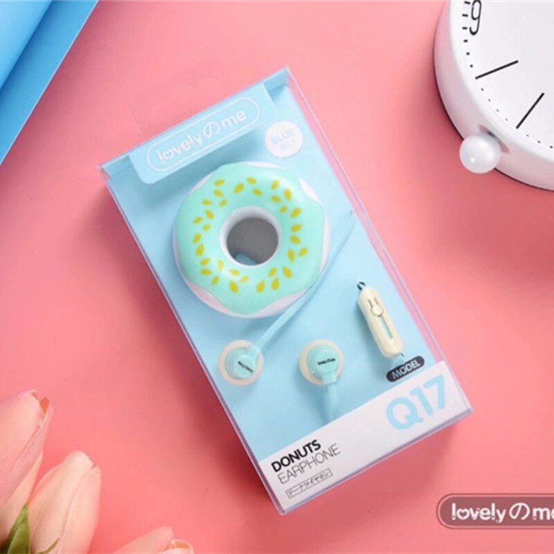 Cute Donuts Macarons Earphones 3.5mm in-ear Stereo Wired Earbuds with mic Earphone Case for Kids iPhone Xiaomi Girls MP3: blue with package