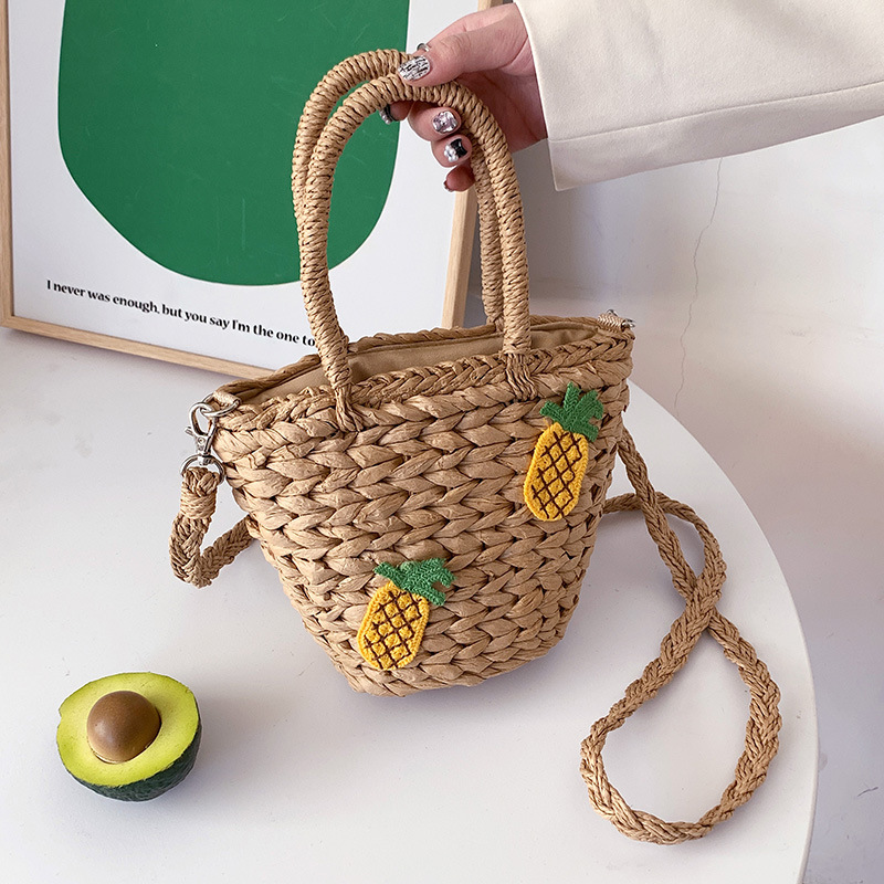 Bolso de hombro bohemio de ratán para mujer, bolsa de playa Kawaii de piña, bandolera práctica, 2022