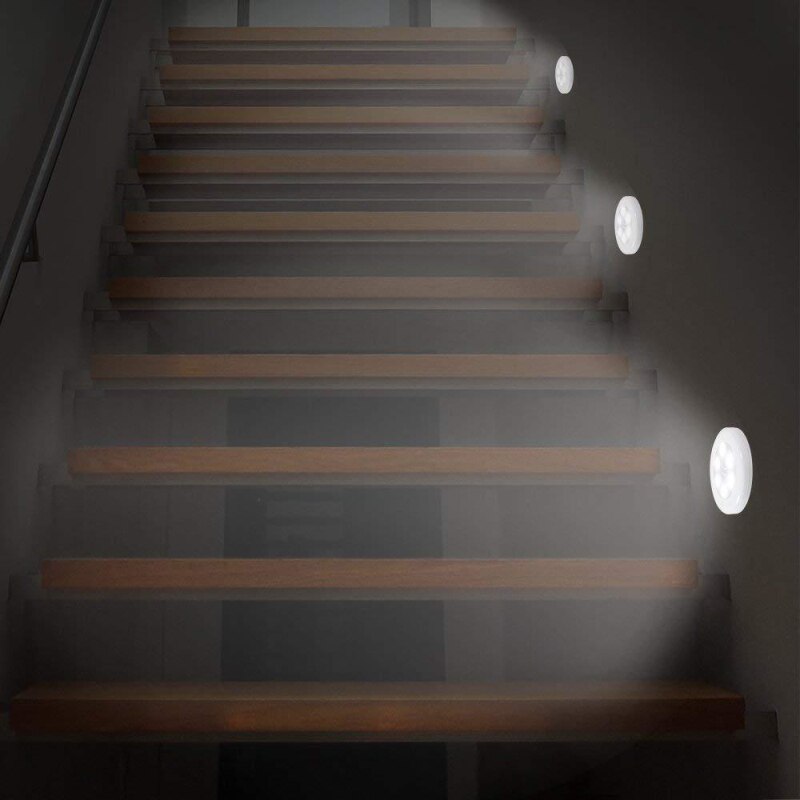 6 LED Motion Sensor Lights PIR Wireless Night Light Battery Hallway Cabinet Stair Lamp 3M Sticker Smart Home Control