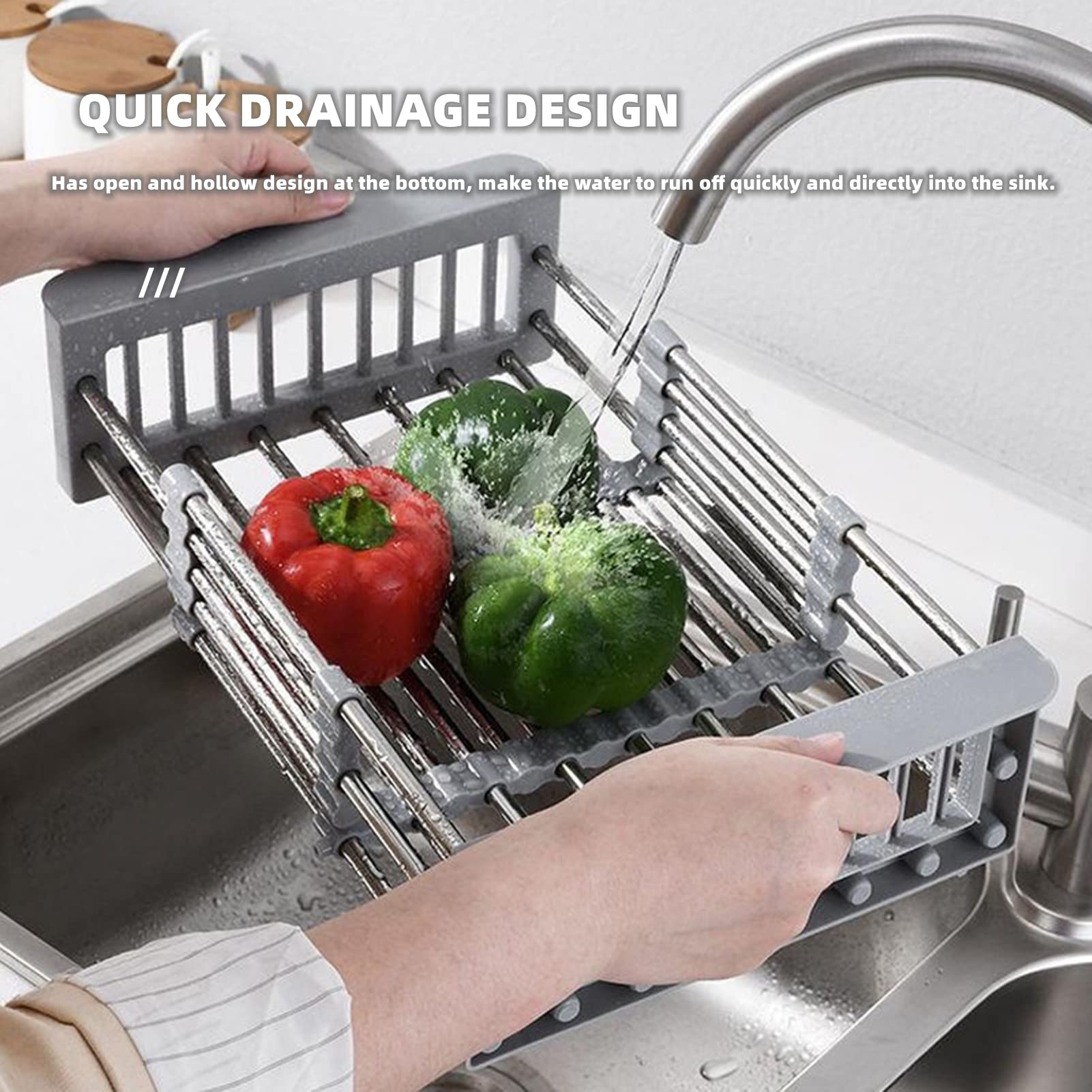 Égouttoir à vaisselle, panier de vidange d'évier en acier inoxydable, évolutive, rangement de cuisine, égouttoir pour légumes et Fruits, organisateur universel