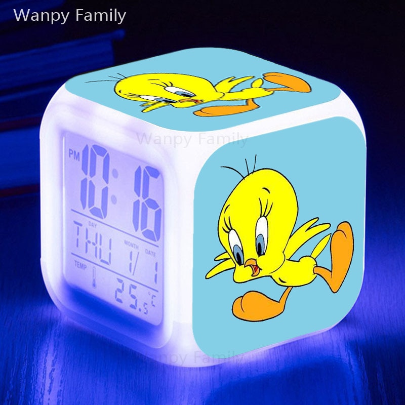 Very Lovely Tweety Alarm Clock 7 Color Glowing LED Multifunctio Digital Alarm Clock Big screen Touch Sensing Flash Watches Clock: Green