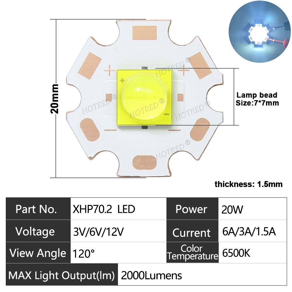 DC3V/6V/12V XHP70 LED High Power 7070 XHP70.2 Chip Ceramic Bracket Bead 20W 40W XHP70.2 XHP50.2 Latarka czołowa Szperacz: 2-2.4 V / Naturalny Biały / 38 W