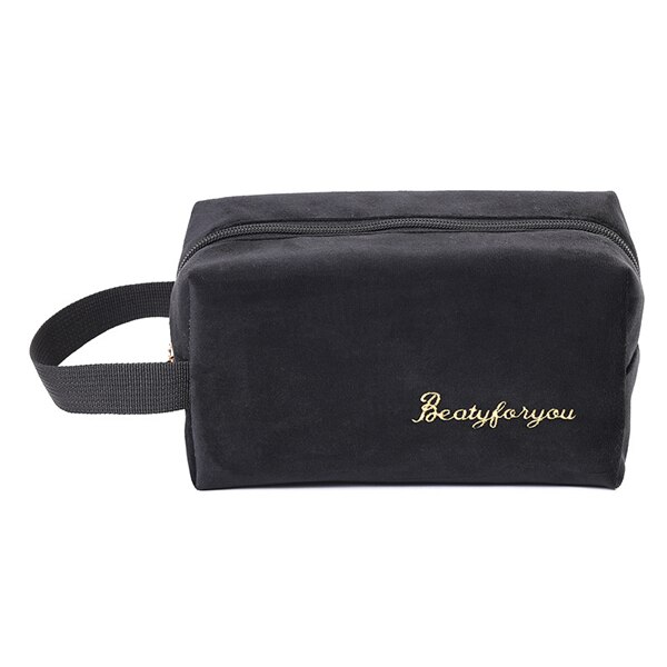 PURDORED 1 Pc Solid Color Cosmetic Bag Soft Velvet Women Make Up Bag Travel Makeup Storage Organizer Toiletry Wash Bag Neceser: L black