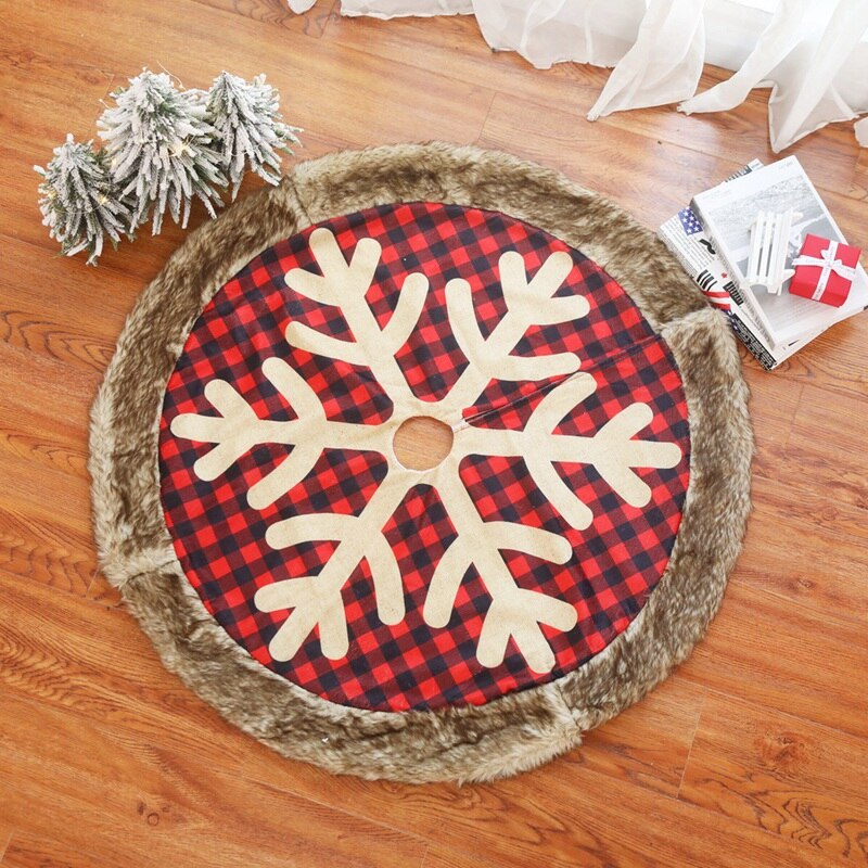 Jupe de sapin de noël 36 pouces grande toile de jute Plaid flocon de neige avec épaisse fausse fourrure bord jupe rustique arbre de noël décorations de