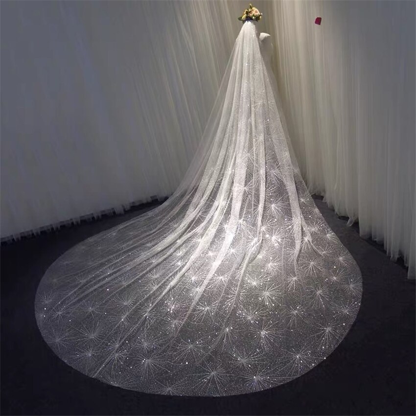 Voile de mariage scintillant avec peigne, Long, scintillant, avec strass, ciel étoilé, pour mariage, chapelle, Champagne, or