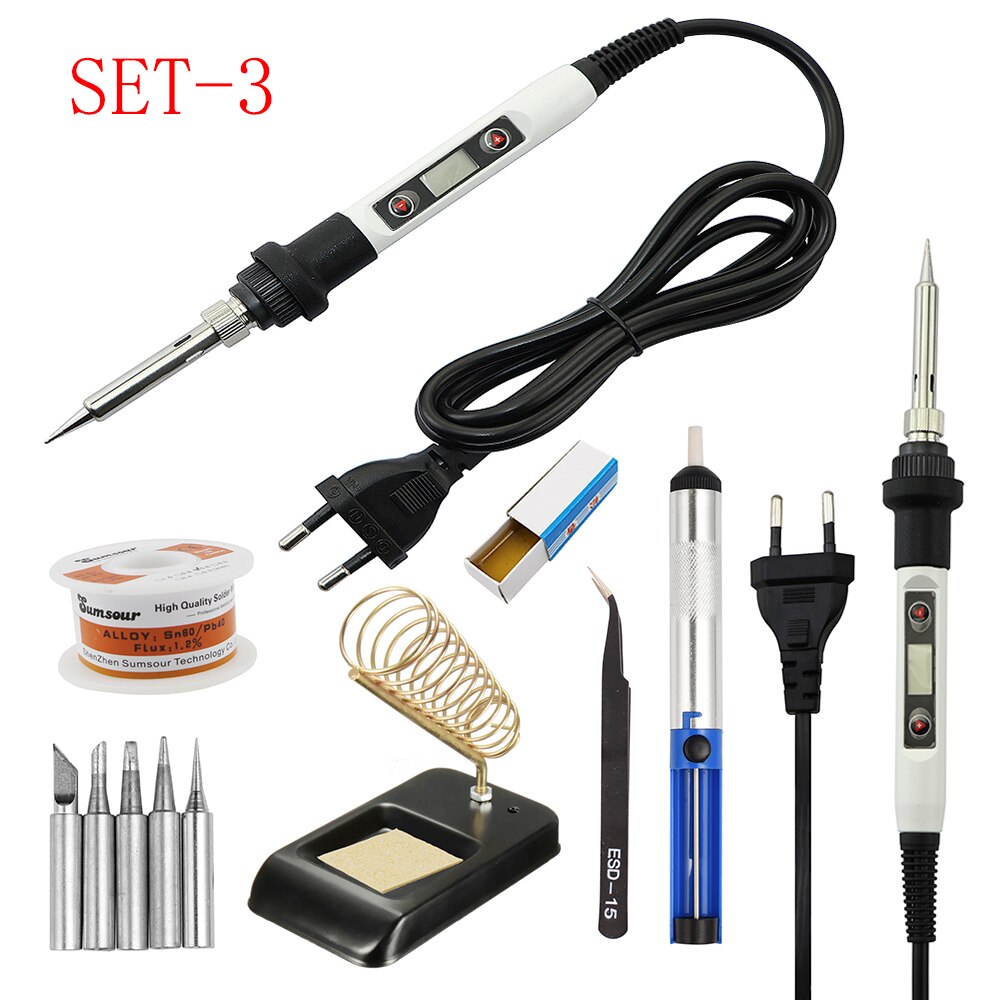 Stazione di penna dissaldante per rilavorazione di saldatura elettrica digitale LCD a temperatura regolabile per saldatore 80W con Set di punte per filo di saldatura: 110V US Plug / SET-3