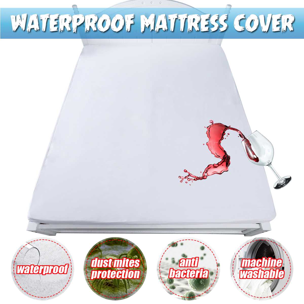 Waterproof and Stain Resistant Mattress Protector Bed Bug Proof Washable Hypoallergenic Mattress Covers White package edge