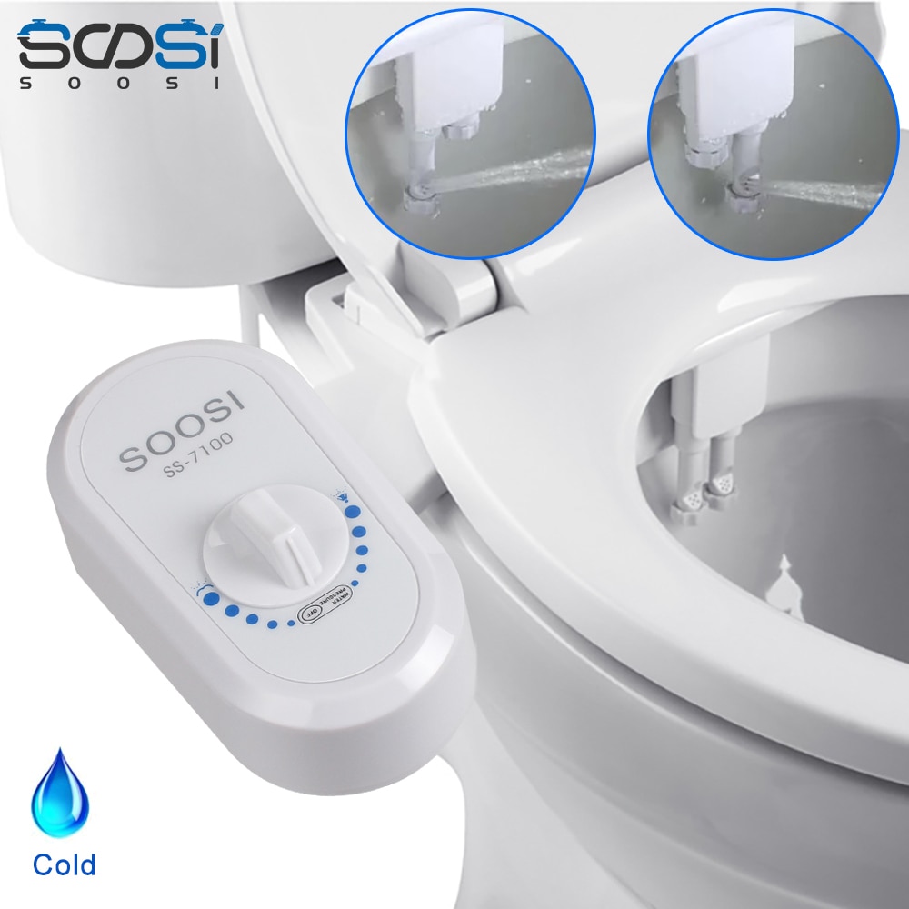 Bidet toiletsæde ikke-elektrisk selvrensende dobbelt dyse-ferskvandssprøjte bærbar mekanisk bidet vedhæftet filassvask