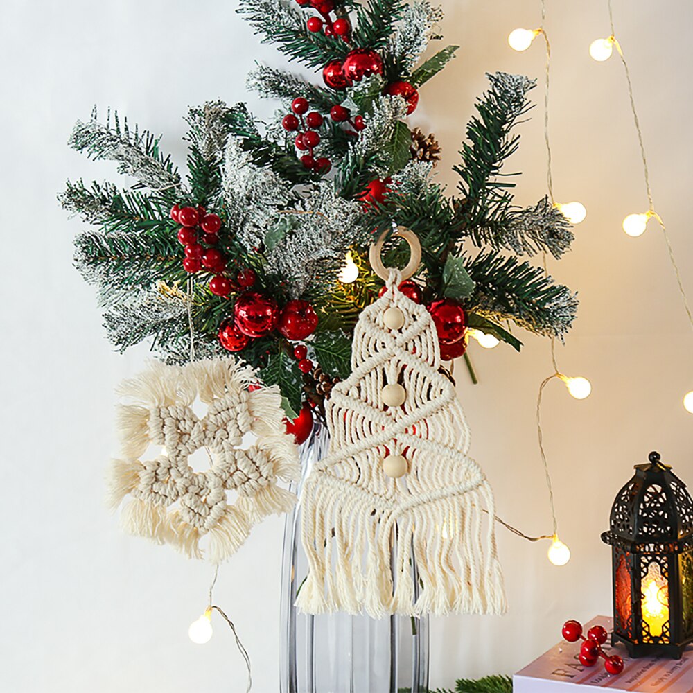 Bohemisk chic xmas macrame gobelin håndvævet boho dekoration stue boligindretning juletræ væghængende gobelin