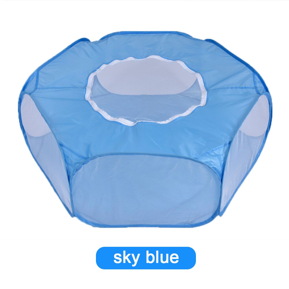 Portable Small Pet Cage Transparent Hedgehog Cage Tent Pet Playpen Folding Yard Fence For Dog Hamster Rabbit Guinea Pig: sky blue with cover